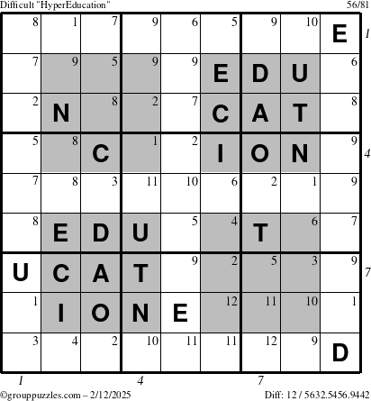 The grouppuzzles.com Difficult HyperEducation-i23 puzzle for Wednesday February 12, 2025 with all 12 steps marked