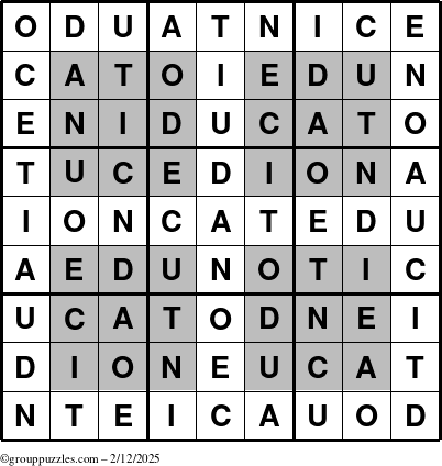 The grouppuzzles.com Answer grid for the HyperEducation-i23 puzzle for Wednesday February 12, 2025