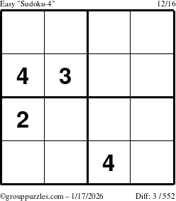 The grouppuzzles.com Easy Sudoku-4 puzzle for Saturday January 17, 2026