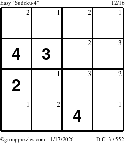 The grouppuzzles.com Easy Sudoku-4 puzzle for Saturday January 17, 2026 with the first 3 steps marked