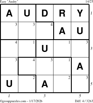 The grouppuzzles.com Easy Audry puzzle for Saturday January 17, 2026 with all 4 steps marked