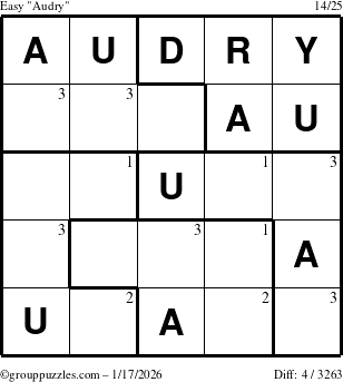 The grouppuzzles.com Easy Audry puzzle for Saturday January 17, 2026 with the first 3 steps marked