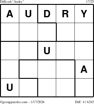 The grouppuzzles.com Difficult Audry puzzle for Saturday January 17, 2026