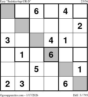 The grouppuzzles.com Easy Sudoku-6up-UR-D puzzle for Saturday January 17, 2026