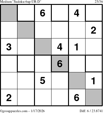 The grouppuzzles.com Medium Sudoku-6up-UR-D puzzle for Saturday January 17, 2026