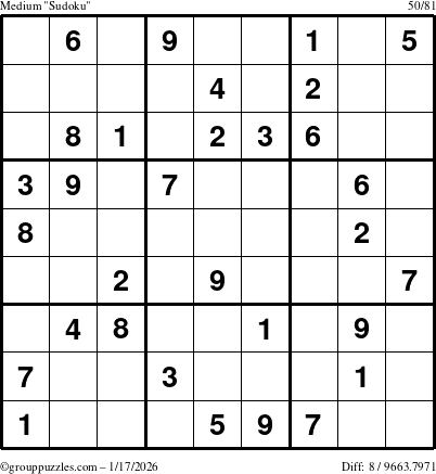 The grouppuzzles.com Medium Sudoku puzzle for Saturday January 17, 2026