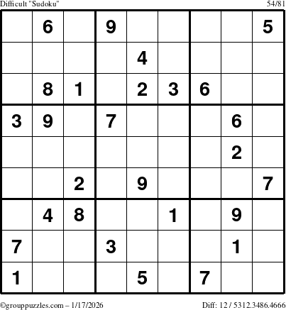 The grouppuzzles.com Difficult Sudoku puzzle for Saturday January 17, 2026