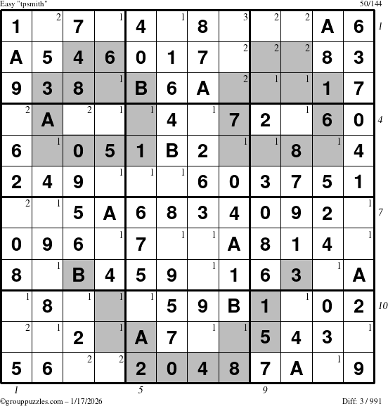 The grouppuzzles.com Easy tpsmith puzzle for Saturday January 17, 2026 with all 3 steps marked