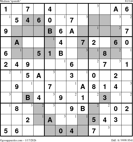 The grouppuzzles.com Medium tpsmith puzzle for Saturday January 17, 2026 with the first 3 steps marked