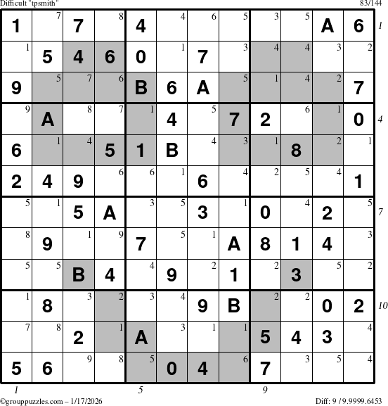 The grouppuzzles.com Difficult tpsmith puzzle for Saturday January 17, 2026, suitable for printing, with all 9 steps marked