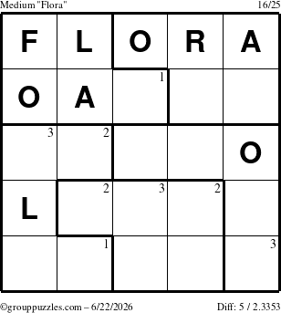 The grouppuzzles.com Medium Flora puzzle for Monday June 22, 2026 with the first 3 steps marked