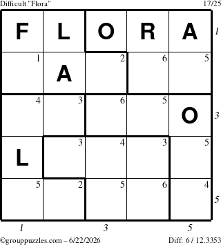 The grouppuzzles.com Difficult Flora puzzle for Monday June 22, 2026, suitable for printing, with all 6 steps marked