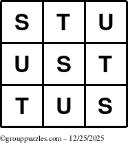 The grouppuzzles.com Answer grid for the TicTac-STU puzzle for Thursday December 25, 2025