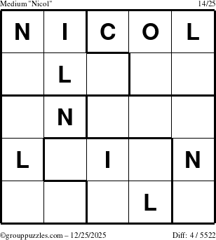 The grouppuzzles.com Medium Nicol puzzle for Thursday December 25, 2025