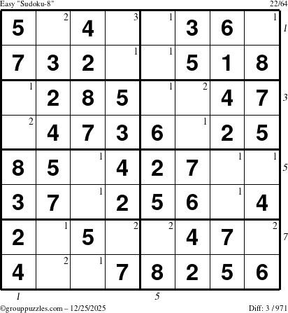 The grouppuzzles.com Easy Sudoku-8 puzzle for Thursday December 25, 2025 with all 3 steps marked