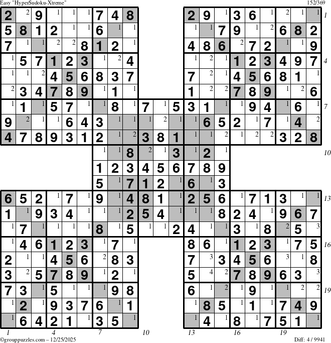 The grouppuzzles.com Easy cover-HyperXtreme puzzle for Thursday December 25, 2025 with all 4 steps marked