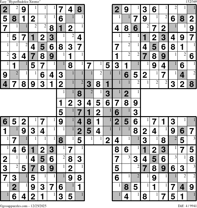 The grouppuzzles.com Easy cover-HyperXtreme puzzle for Thursday December 25, 2025 with the first 3 steps marked