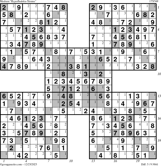 The grouppuzzles.com Medium cover-HyperXtreme puzzle for Thursday December 25, 2025, suitable for printing, with all 5 steps marked