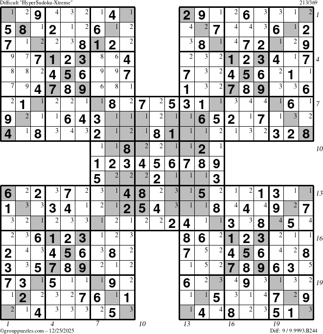 The grouppuzzles.com Difficult cover-HyperXtreme puzzle for Thursday December 25, 2025 with all 9 steps marked