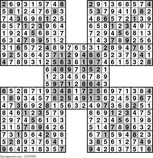 The grouppuzzles.com Answer grid for the cover-HyperXtreme puzzle for Thursday December 25, 2025