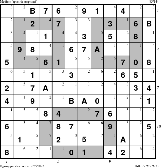 The grouppuzzles.com Medium tpsmith-surprised puzzle for Thursday December 25, 2025 with all 7 steps marked