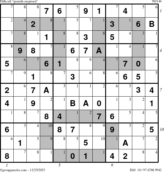 The grouppuzzles.com Difficult tpsmith-surprised puzzle for Thursday December 25, 2025 with all 10 steps marked