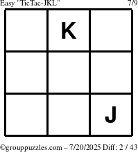 The grouppuzzles.com Easy TicTac-JKL puzzle for Sunday July 20, 2025