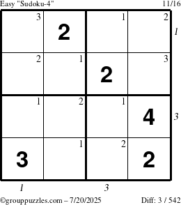 The grouppuzzles.com Easy Sudoku-4 puzzle for Sunday July 20, 2025 with all 3 steps marked