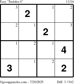 The grouppuzzles.com Easy Sudoku-4 puzzle for Sunday July 20, 2025 with the first 3 steps marked