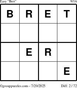 The grouppuzzles.com Easy Bret puzzle for Sunday July 20, 2025