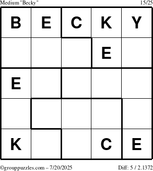 The grouppuzzles.com Medium Becky puzzle for Sunday July 20, 2025