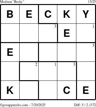 The grouppuzzles.com Medium Becky puzzle for Sunday July 20, 2025 with the first 3 steps marked