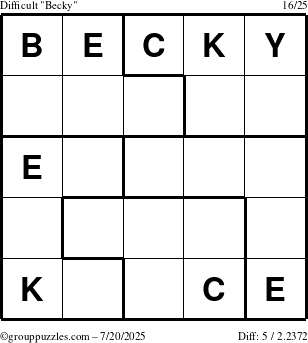 The grouppuzzles.com Difficult Becky puzzle for Sunday July 20, 2025