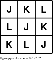 The grouppuzzles.com Answer grid for the TicTac-JKL puzzle for Sunday July 20, 2025