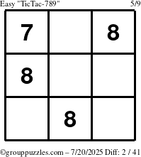 The grouppuzzles.com Easy TicTac-789 puzzle for Sunday July 20, 2025