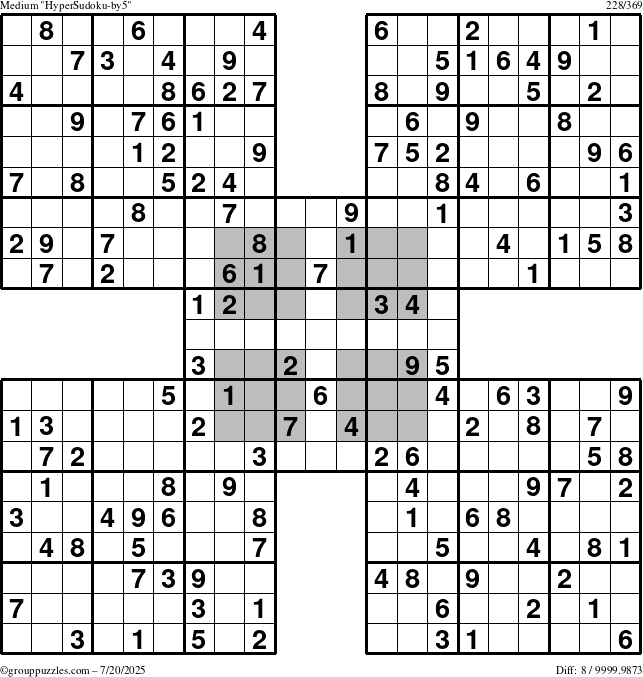 The grouppuzzles.com Medium HyperSudoku-by5 puzzle for Sunday July 20, 2025