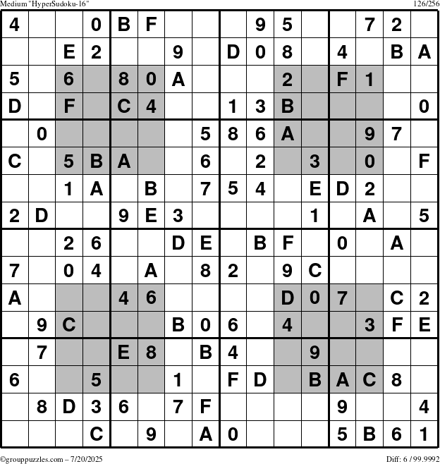 The grouppuzzles.com Medium HyperSudoku-16 puzzle for Sunday July 20, 2025