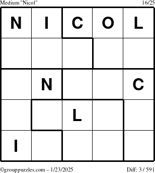 The grouppuzzles.com Medium Nicol puzzle for Thursday January 23, 2025