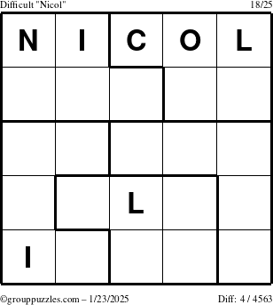 The grouppuzzles.com Difficult Nicol puzzle for Thursday January 23, 2025