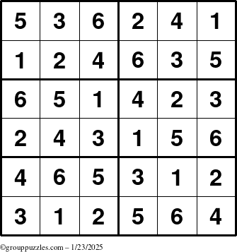 The grouppuzzles.com Answer grid for the Sudoku-Junior puzzle for Thursday January 23, 2025