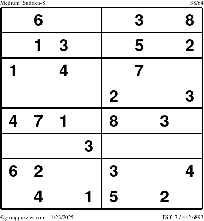 The grouppuzzles.com Medium Sudoku-8 puzzle for Thursday January 23, 2025