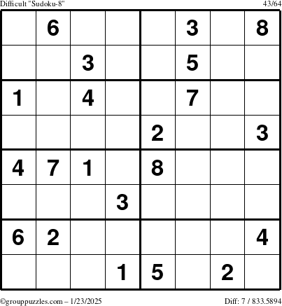 The grouppuzzles.com Difficult Sudoku-8 puzzle for Thursday January 23, 2025