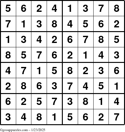 The grouppuzzles.com Answer grid for the Sudoku-8 puzzle for Thursday January 23, 2025