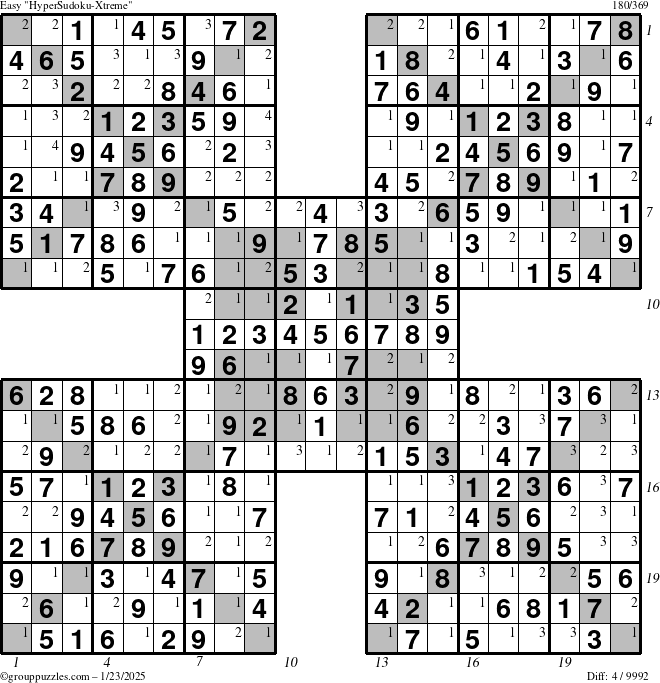 The grouppuzzles.com Easy cover-HyperXtreme puzzle for Thursday January 23, 2025, suitable for printing, with all 4 steps marked