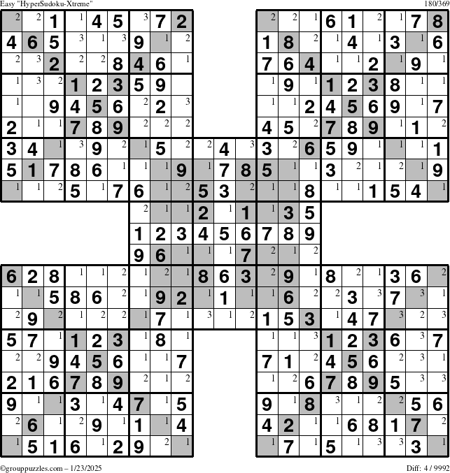 The grouppuzzles.com Easy cover-HyperXtreme puzzle for Thursday January 23, 2025 with the first 3 steps marked