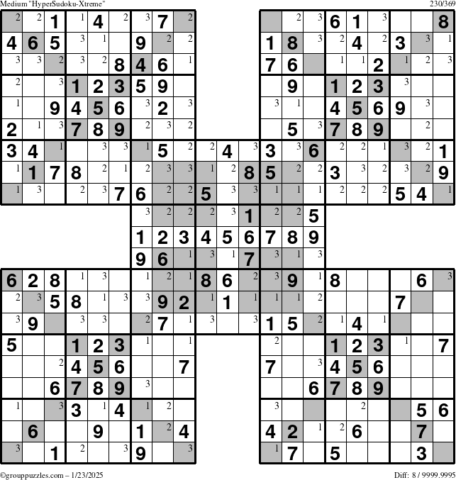 The grouppuzzles.com Medium cover-HyperXtreme puzzle for Thursday January 23, 2025 with the first 3 steps marked