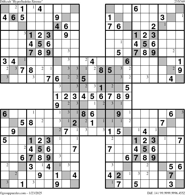 The grouppuzzles.com Difficult cover-HyperXtreme puzzle for Thursday January 23, 2025 with the first 3 steps marked