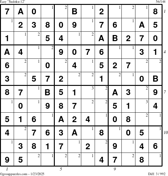 The grouppuzzles.com Easy Sudoku-12 puzzle for Thursday January 23, 2025 with all 3 steps marked