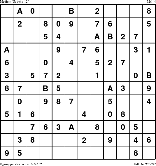 The grouppuzzles.com Medium Sudoku-12 puzzle for Thursday January 23, 2025