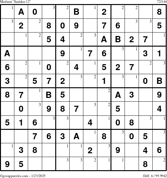 The grouppuzzles.com Medium Sudoku-12 puzzle for Thursday January 23, 2025 with the first 3 steps marked